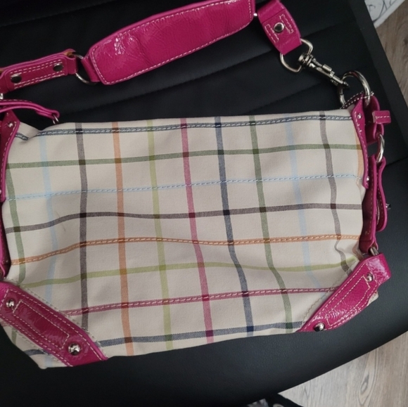 Women's Plaid Shoulder Bag - Pink and Multicolor - Picture 7 of 10